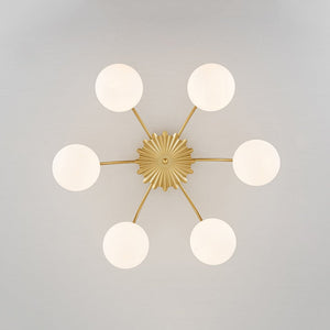 LightFixturesUSA - Bloom Dimmable Opal Glass Globe Bubble Semi Flush Chandelier - Chandelier - 6 - Lt/Brass - 