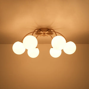 LightFixturesUSA - Bloom Dimmable Opal Glass Globe Bubble Semi Flush Chandelier - Chandelier - 6 - Lt/Brass - 