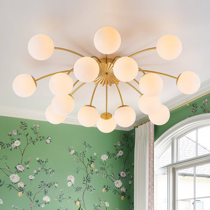 LightFixturesUSA - Bloom Dimmable Opal Glass Globe Bubble Semi Flush Chandelier - Chandelier - Brass (Exclusive Offer) - 