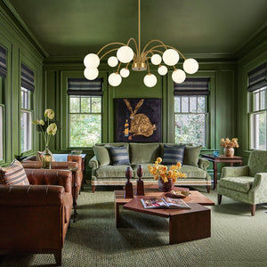 LightFixturesUSA - Bloom Frosted Glass Bubble Arched Arm Sputnik Chandelier - Chandelier - Brass - 