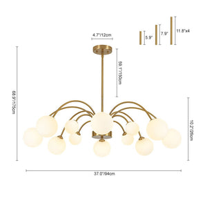 LightFixturesUSA - Bloom Frosted Glass Bubble Arched Arm Sputnik Chandelier - Chandelier - Brass - 
