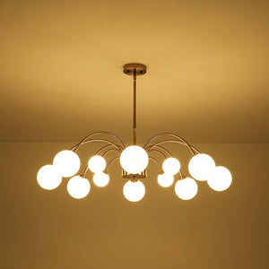LightFixturesUSA - Bloom Frosted Glass Bubble Arched Arm Sputnik Chandelier - Chandelier - Brass - 