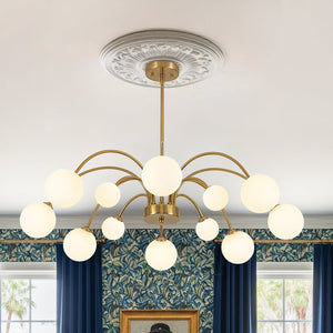 LightFixturesUSA - Bloom Frosted Glass Bubble Arched Arm Sputnik Chandelier - Chandelier - Brass - 