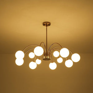 LightFixturesUSA - Bloom Frosted Glass Bubble Arched Arm Sputnik Chandelier - Chandelier - Brass - 