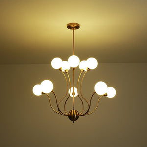 LightFixturesUSA - Bloom Frosted Glass Globe Bubble Brass Sputnik Chandelier - Chandelier - 10 - Lt - 