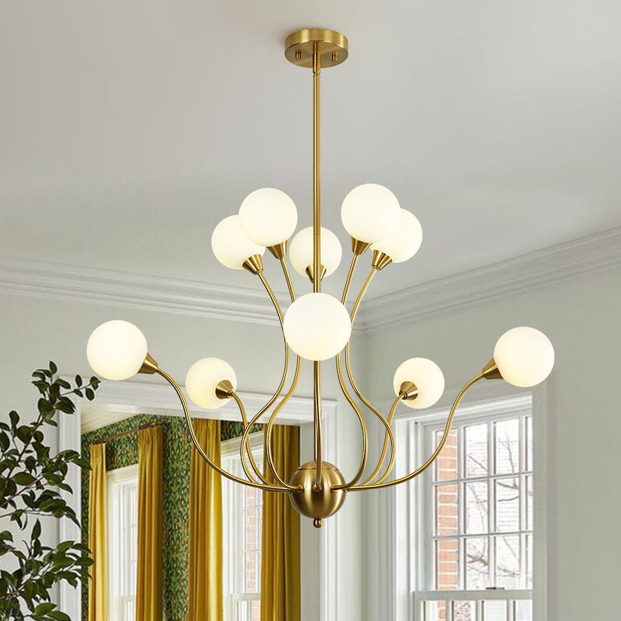 LightFixturesUSA - Bloom Frosted Glass Globe Bubble Brass Sputnik Chandelier - Chandelier - 10 - Lt - 