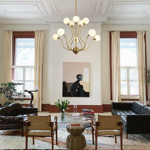LightFixturesUSA - Bloom Frosted Glass Globe Bubble Brass Sputnik Chandelier - Chandelier - 10 - Lt - 