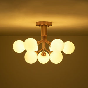 LightFixturesUSA - Bloom Frosted Glass Globe Tiered Bubble Sputnik Semi Flush - Ceiling Light - Brass - 