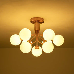 LightFixturesUSA - Bloom Frosted Glass Globe Tiered Bubble Sputnik Semi Flush - Ceiling Light - Brass - 