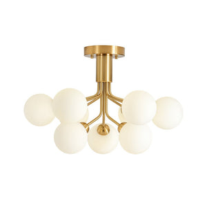 LightFixturesUSA - Bloom Frosted Glass Globe Tiered Bubble Sputnik Semi Flush - Ceiling Light - Brass - 