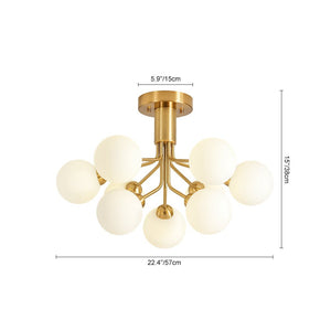 LightFixturesUSA - Bloom Frosted Glass Globe Tiered Bubble Sputnik Semi Flush - Ceiling Light - Brass - 