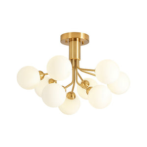 LightFixturesUSA - Bloom Frosted Glass Globe Tiered Bubble Sputnik Semi Flush - Ceiling Light - Brass - 