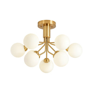 LightFixturesUSA - Bloom Frosted Glass Globe Tiered Bubble Sputnik Semi Flush - Ceiling Light - Brass - 