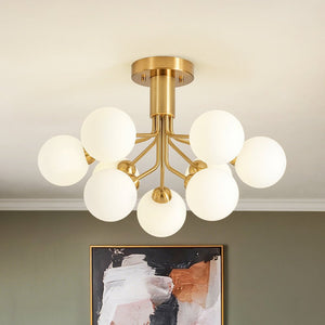 LightFixturesUSA - Bloom Frosted Glass Globe Tiered Bubble Sputnik Semi Flush - Ceiling Light - Brass - 