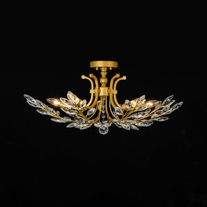 LightFixturesUSA-Bloom Glam Crystal Laurel Vine Brass Empire Semi Flush Mount-Ceiling Light-27.6 in-