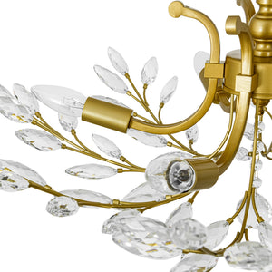LightFixturesUSA-Bloom Glam Crystal Laurel Vine Brass Empire Semi Flush Mount-Ceiling Light-27.6 in-