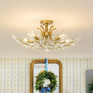 LightFixturesUSA-Bloom Glam Crystal Laurel Vine Brass Empire Semi Flush Mount-Ceiling Light-27.6 in-