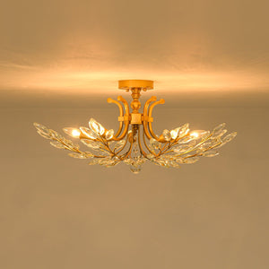 LightFixturesUSA-Bloom Glam Crystal Laurel Vine Brass Empire Semi Flush Mount-Ceiling Light-27.6 in-