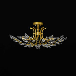LightFixturesUSA-Bloom Glam Crystal Laurel Vine Brass Empire Semi Flush Mount-Ceiling Light-27.6 in-