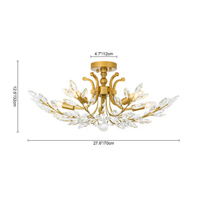 LightFixturesUSA-Bloom Glam Crystal Laurel Vine Brass Empire Semi Flush Mount-Ceiling Light-27.6 in-