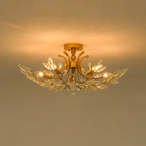 LightFixturesUSA-Bloom Glam Crystal Laurel Vine Brass Empire Semi Flush Mount-Ceiling Light-27.6 in-