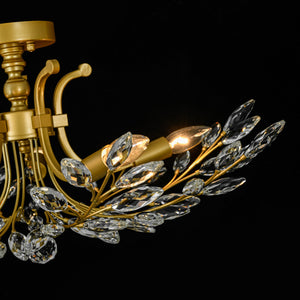 LightFixturesUSA-Bloom Glam Crystal Laurel Vine Brass Empire Semi Flush Mount-Ceiling Light-27.6 in-