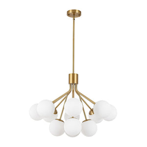 LightFixturesUSA - Bloom Opal Glass Bubble Tiered Sputnik Semi Flush Chandelier - Ceiling Light - Brass - 