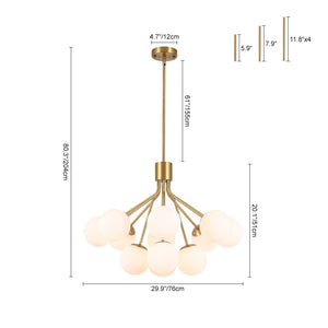 LightFixturesUSA - Bloom Opal Glass Bubble Tiered Sputnik Semi Flush Chandelier - Ceiling Light - Brass - 