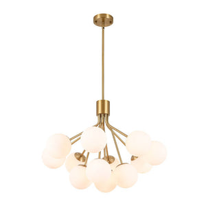 LightFixturesUSA - Bloom Opal Glass Bubble Tiered Sputnik Semi Flush Chandelier - Ceiling Light - Brass - 