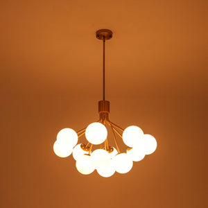 LightFixturesUSA - Bloom Opal Glass Bubble Tiered Sputnik Semi Flush Chandelier - Ceiling Light - Brass - 