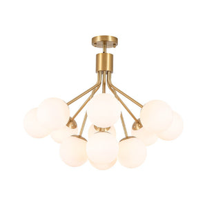 LightFixturesUSA - Bloom Opal Glass Bubble Tiered Sputnik Semi Flush Chandelier - Ceiling Light - Brass - 