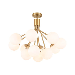 LightFixturesUSA - Bloom Opal Glass Bubble Tiered Sputnik Semi Flush Chandelier - Ceiling Light - Brass - 
