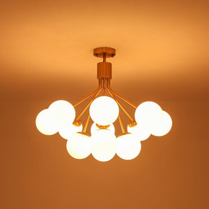 LightFixturesUSA - Bloom Opal Glass Bubble Tiered Sputnik Semi Flush Chandelier - Ceiling Light - Brass - 