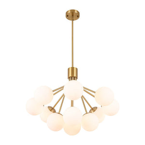 LightFixturesUSA - Bloom Opal Glass Bubble Tiered Sputnik Semi Flush Chandelier - Ceiling Light - Brass - 
