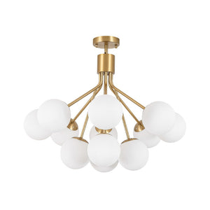 LightFixturesUSA - Bloom Opal Glass Bubble Tiered Sputnik Semi Flush Chandelier - Ceiling Light - Brass - 