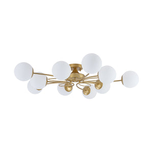 LightFixturesUSA-Bloom Opal Glass Globe Bubble Semi Flush Chandelier-Ceiling Light-Brass-