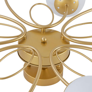 LightFixturesUSA-Bloom Opal Glass Globe Bubble Semi Flush Chandelier-Ceiling Light-Brass-