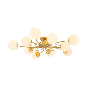 LightFixturesUSA-Bloom Opal Glass Globe Bubble Semi Flush Chandelier-Ceiling Light-Brass-