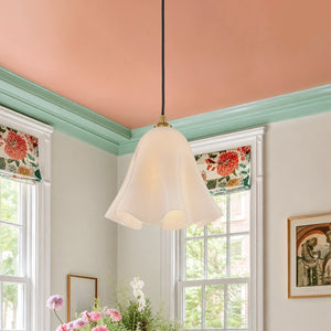 LightFixturesUSA-Bloom Pleated Shine Opal Glass Calla Flower Pendant Light-Pendant Light-1 Pack-