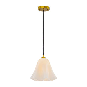 LightFixturesUSA-Bloom Pleated Shine Opal Glass Calla Flower Pendant Light-Pendant Light-10.6 in-