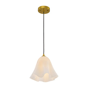 LightFixturesUSA-Bloom Pleated Shine Opal Glass Calla Flower Pendant Light-Pendant Light-10.6 in-