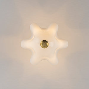 LightFixturesUSA-Bloom Pleated Shine Opal Glass Calla Flower Semi Flush Mount-Ceiling Light-10.6 in-