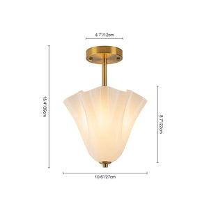 LightFixturesUSA-Bloom Pleated Shine Opal Glass Calla Flower Semi Flush Mount-Ceiling Light-10.6 in-