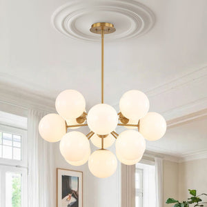 LightFixturesUSA - Bloom Shine Opal Glass Globe Bubble Sputnik Chandelier Light Fixture - Chandelier - Brass - 