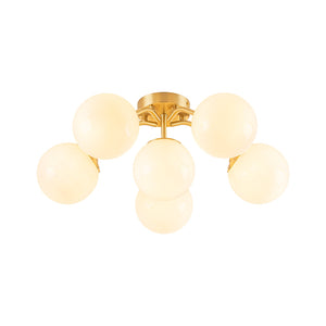 LightFixturesUSA-Bloom Shine Polished Opal Glass Bubble Semi Flush Mount-Ceiling Light-Brass-