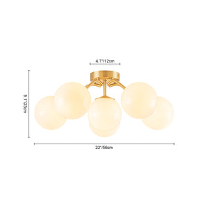 LightFixturesUSA-Bloom Shine Polished Opal Glass Bubble Semi Flush Mount-Ceiling Light-Brass-