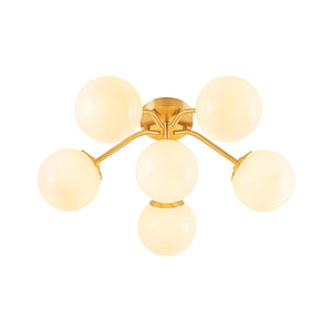 LightFixturesUSA-Bloom Shine Polished Opal Glass Bubble Semi Flush Mount-Ceiling Light-Brass-