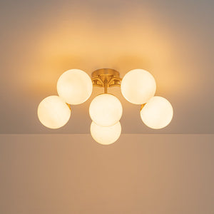LightFixturesUSA-Bloom Shine Polished Opal Glass Bubble Semi Flush Mount-Ceiling Light-Brass-
