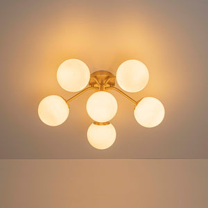 LightFixturesUSA-Bloom Shine Polished Opal Glass Bubble Semi Flush Mount-Ceiling Light-Brass-