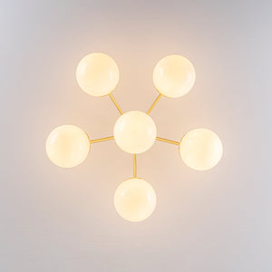 LightFixturesUSA-Bloom Shine Polished Opal Glass Bubble Semi Flush Mount-Ceiling Light-Brass-